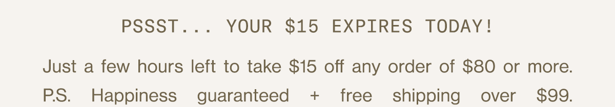 Your $15 expires today!